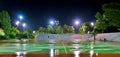 Red and green basketball field after the rain