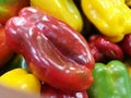 Red and Green peppers at farmers market Royalty Free Stock Photo