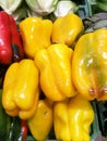 Red and Green peppers at farmers market Royalty Free Stock Photo