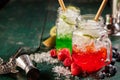 Red and green berry drinks on table Royalty Free Stock Photo