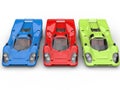 Red, Green and Blue awesome vintage race cars - top view Royalty Free Stock Photo