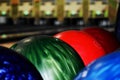 Red green blue bowling balls