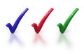 Red, green and blue check marks