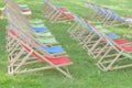 Red, Green and Blue coloured Folded Deck Chairs
