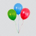 Red green and blue helium balloons set isolated on transparent background. Royalty Free Stock Photo