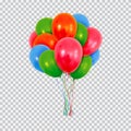 Red green and blue helium balloons set isolated on transparent background. Royalty Free Stock Photo