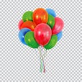 Red green and blue helium balloons set isolated on transparent background. Royalty Free Stock Photo