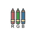 Red, green and blue pencils drawn in a flat simplified childish style