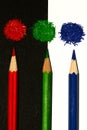 Red green and blue pencils on white and black backround, rgb Royalty Free Stock Photo