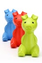 Red, Green , Blue piggy banks Royalty Free Stock Photo