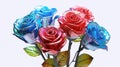 Red Green And Blue Rose Flowers Glitter Super Detail. Generative AI