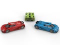 Red, green and blue sublime sports cars