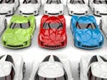 Red, green and blue super ports cars standing out Royalty Free Stock Photo