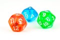Red, Green, and Blue Translucent Dice on White Royalty Free Stock Photo