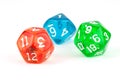 Red, Green, and Blue Translucent Dice on White Royalty Free Stock Photo