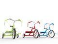 Red, green and blue tricycles