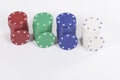 Red, green, blue and white poker chips Royalty Free Stock Photo