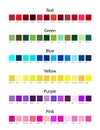 Red, Green, Blue, Yellow, Purple and Pink Color Shades Palette with Color Names Isolated Vector Illustration Royalty Free Stock Photo