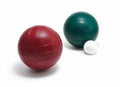 Red Green Bocce Balls & Pallino (Jack or Boccino) Royalty Free Stock Photo