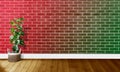 Red green brick walls with wooden floors and tree with natural light For background photography Royalty Free Stock Photo