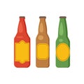 Red, green and brown beer bottles set isolated vector illustration Royalty Free Stock Photo