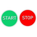 Red and green button on white background. start and stop button set. round web buttons