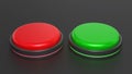 Red and green buttons. Stop and start, voting or right and wrong concept. 3D rendered image.