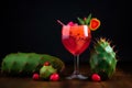 Red green cactus cocktail. Generate Ai Royalty Free Stock Photo
