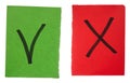 Red and green cards with a check mark and a cross, marking correctly and not Royalty Free Stock Photo