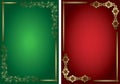 Red and green vector cards with golden frames