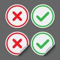 Red and green check mark stickers. Vector check mark icons. Royalty Free Stock Photo