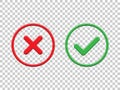 Red and green check marks isolated on transparent background. Vector check mark icons.