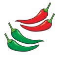 Red and green chili pepper on isolated background