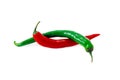 Red and green chili peppers isolated Royalty Free Stock Photo