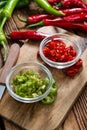 Red and Green Chilis (cutted) Royalty Free Stock Photo