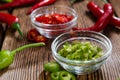 Red and Green Chilis (cutted) Royalty Free Stock Photo