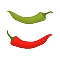 Red and green chilli peppers isolated on a white background