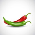 Red and green chilly isolated white background