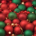 Red and green Chrismas balls in light bokeh blurred background. Christmas blue decorations Royalty Free Stock Photo