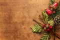 Red and green Christmas decoration grunge wooden background Royalty Free Stock Photo