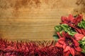 Red and green Christmas decoration grunge wooden background Royalty Free Stock Photo