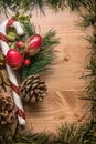 Red and green Christmas decoration grunge wooden background Royalty Free Stock Photo