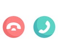 Red and green circle icons with phone handset symbols. Communication concept buttons, call and hang up icons. Vector Royalty Free Stock Photo