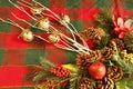 CHRISTMAS decorations, white branches, pine cones, poinsettia flower Royalty Free Stock Photo