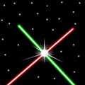 Red and green crossed light swords on night sky background Royalty Free Stock Photo