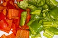 Red and green cut peppers, ready for roasting Royalty Free Stock Photo