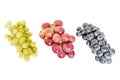 Red green and dark blue bunches of grapes isolated on white Royalty Free Stock Photo