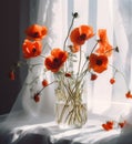 vase bouquet sunshine holiday red poppy background floral flower decoration beautiful. Generative AI.