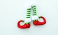 Red and green elf boots isolated on white Royalty Free Stock Photo