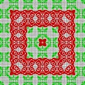 Red and green ethno canvas pattern effect pixelisation, lace square frame